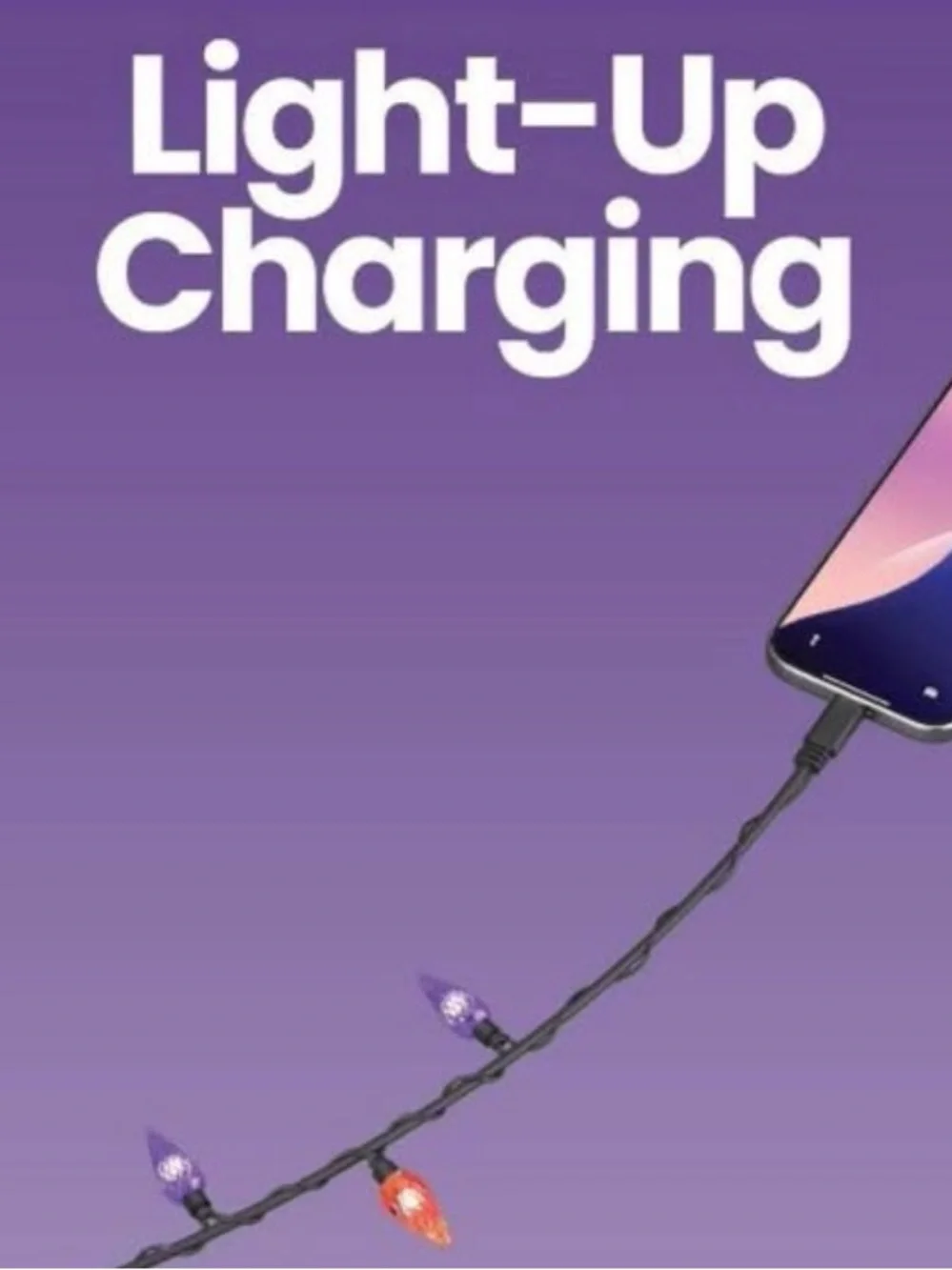 NIB! Halloween light up USB-C Cable - 3ft Purple/Orange